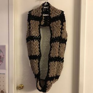 Hand crocheted granny square infinity scarf